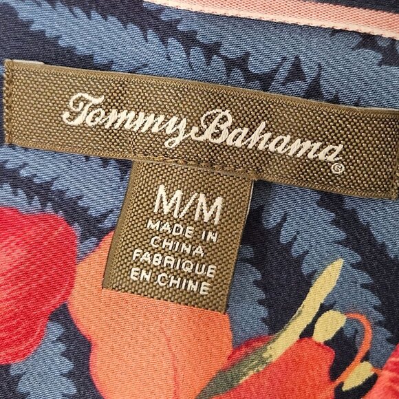 Tommy Bahama Sacred Groves Silk Camp Shirt Sz. Medium Floral Blue Tropical - Picture 8 of 11